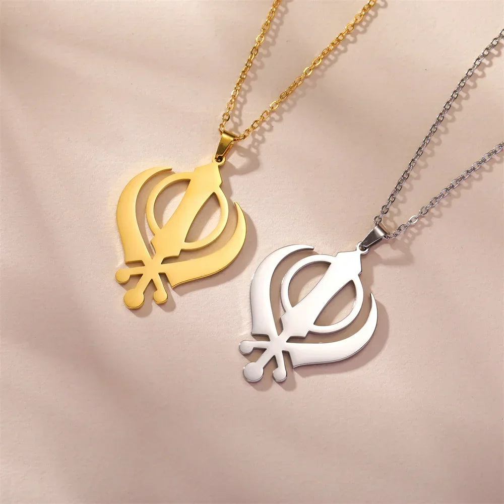 EUEAVAN Classic Sikhism Symbol Necklace for Women Men Stainless Steel Sikh Khanda Necklaces Religious Protection Amulet Jewelry