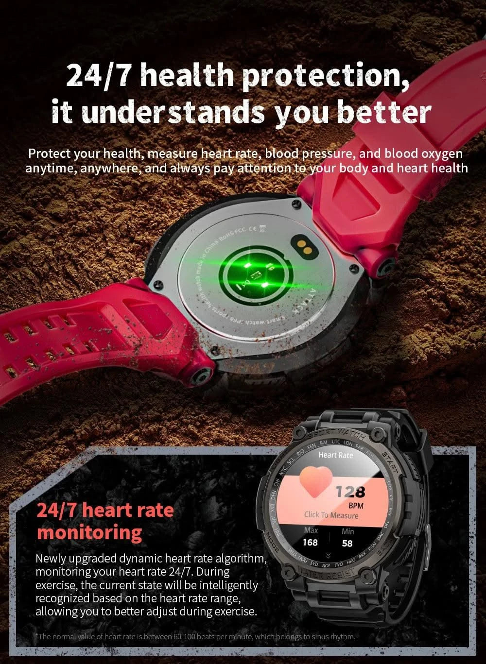 LOKMAT New ATTACK MAX Sport Rugged Smart Watch BT Calls Waterproof Military Smartwatches Heart Rate Monitor Fitness Tracker