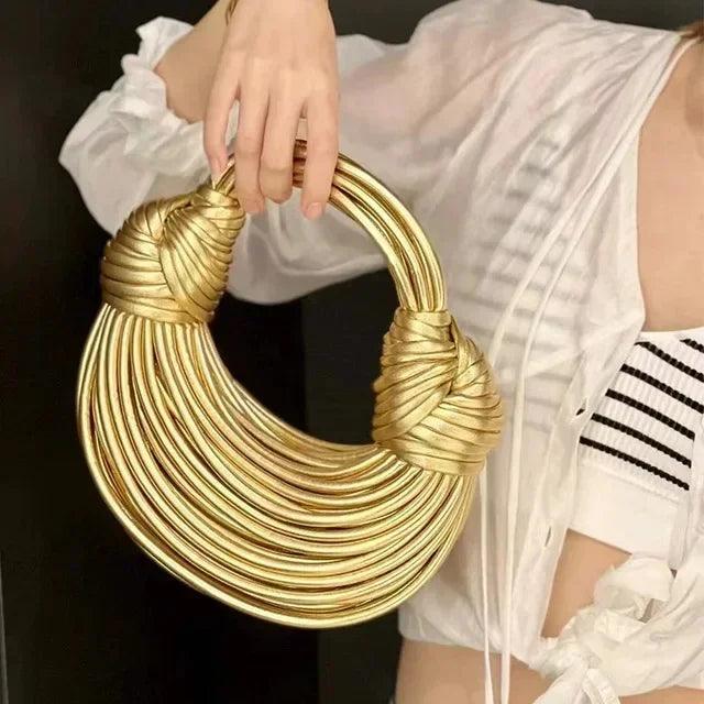 Handbags for women 2024 new gold luxury designer brand handwoven noodle bags rope knotted pulled hobo silver evening