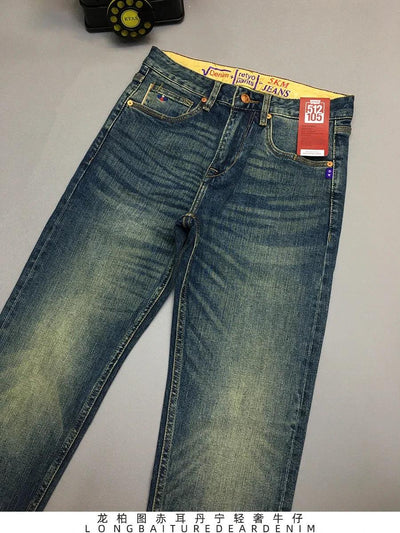 12.5oz Red Selvedge Denim Jeans for Men 99% Cotton High Quality American Vintage Casual Spring Autumn Tapered Straight Pants 5KM