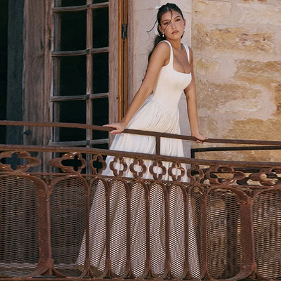 Elegant Slimming Solid Color A-Line Long Dress for Women Spring Summer 2025 Fashionable Style