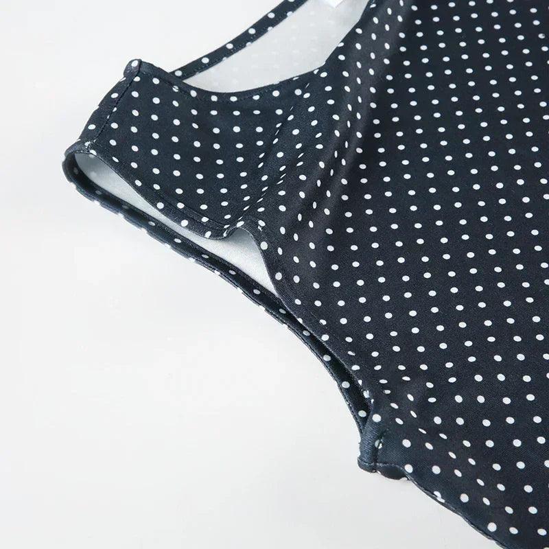 Sleeveless short dot print women dresses slim fit elegant simple office lady trendy clothes