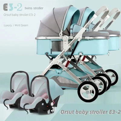 3-in-1 Twin Baby Stroller with Car Seat,portable Foldable Baby Stroller High View Newborn Baby Stroller Can Sit and Lie
