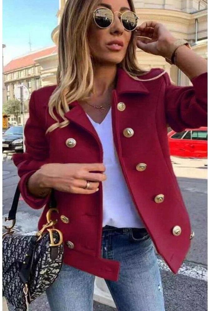 Long sleeve fashion double-breasted blazer casual with lapel office lady jackets for women