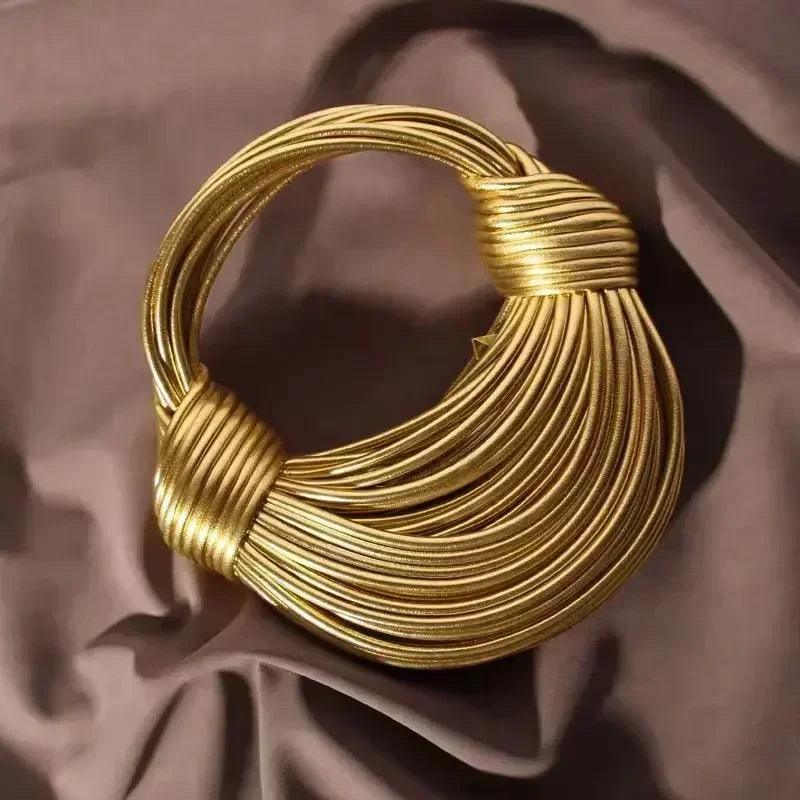 Handbags for women 2025 new in gold luxury designer brand handwoven noodle bags rope knotted pulled hobo silver evening