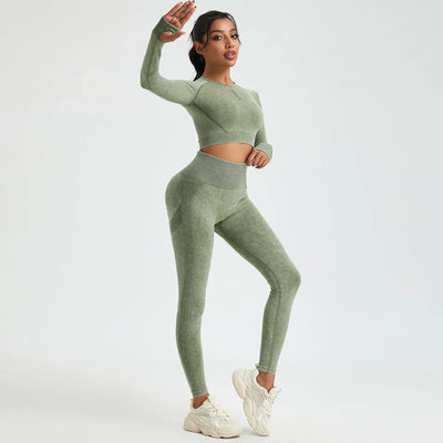 Women's Long Sleeves Round Neck Wash Exercise Activewear