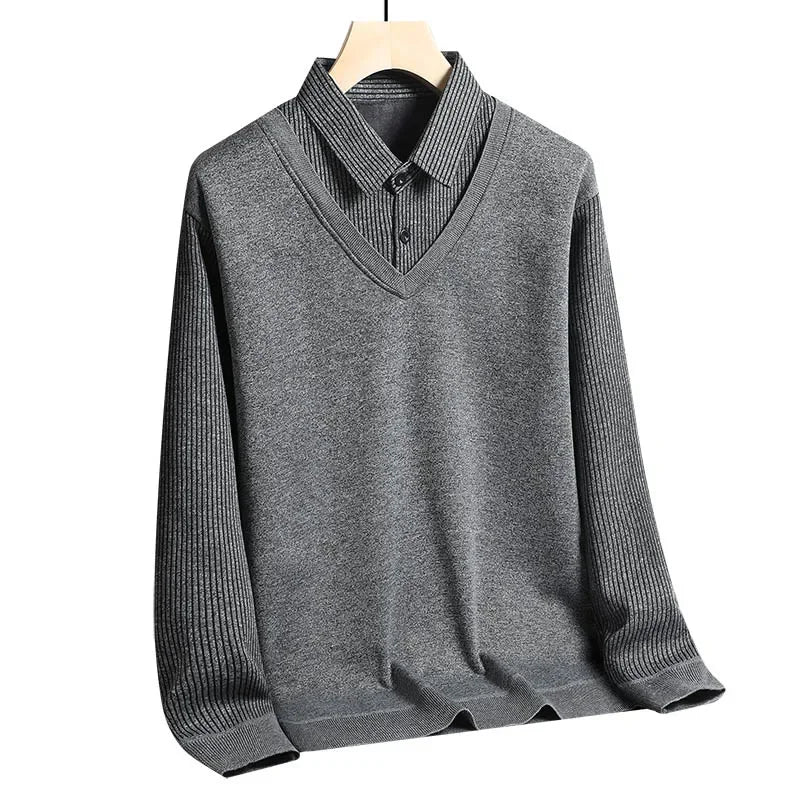 Men's Polo Shirts Spring Autumn Blouse Shirt Fake Two Pieces Pullovers Man Clothing Shirt Collar Business Casual Male T-shirts