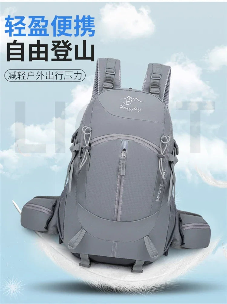 Fashionable and Wear-Resistant Outdoor Travel Backpack, Black and Red Contrasting Color Large-Capacity Mountaineering Bag with Waterproof Cover