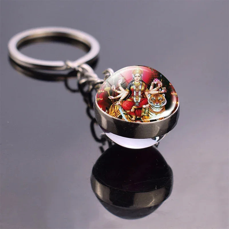 Hinduism Keychains Glass Ball Pendant Ganesha Lakshmi Shiva Goddess of Wealth Key Chains Amulet Indian Buddhist Jewelry