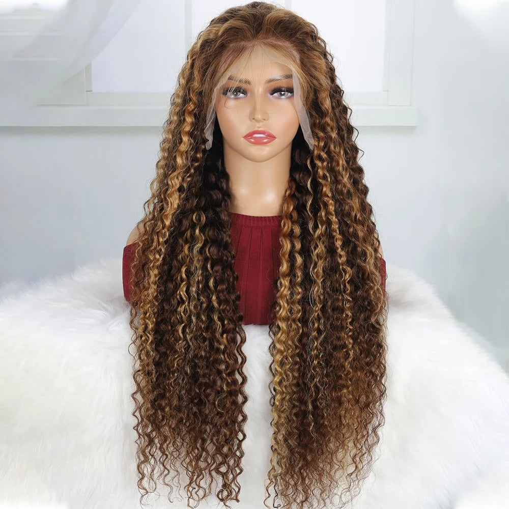 Highlight Curly Human Hair Wigs 13X6 Lace Frontal Wig Human Hair Brazilian Hair Pre Plucked Wig 200 Density For Women