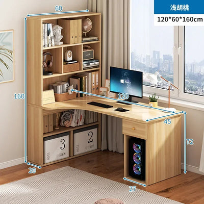 Computer Desk L Shaped Lap Table 55'' Office Desk with 3 Drawers and Bookshelf, L Shaped Large Corner Desk with Storage Shelves