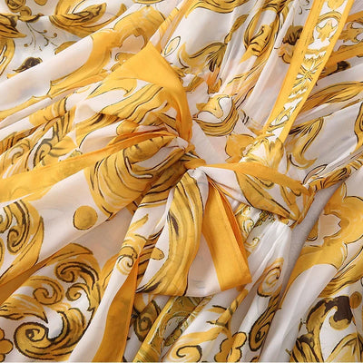 Fashion Designer Long Dress Women Elegant  V-Neck Long Sleeved Printed Belt Dresses Luxury Designer High Quality Female Clothing