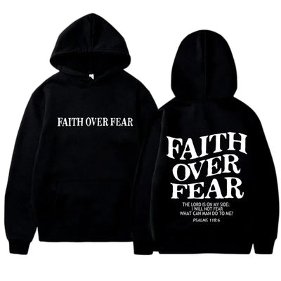 FAITH OVER FEAR Print Hoodies for Men Women Hooded Sweatshirts Harajuku
