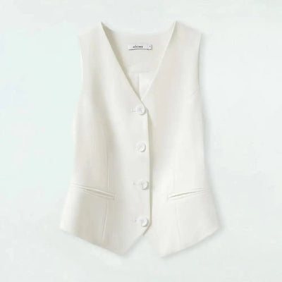 Women Fashion Front Button Fitted Waistcoat Activewear