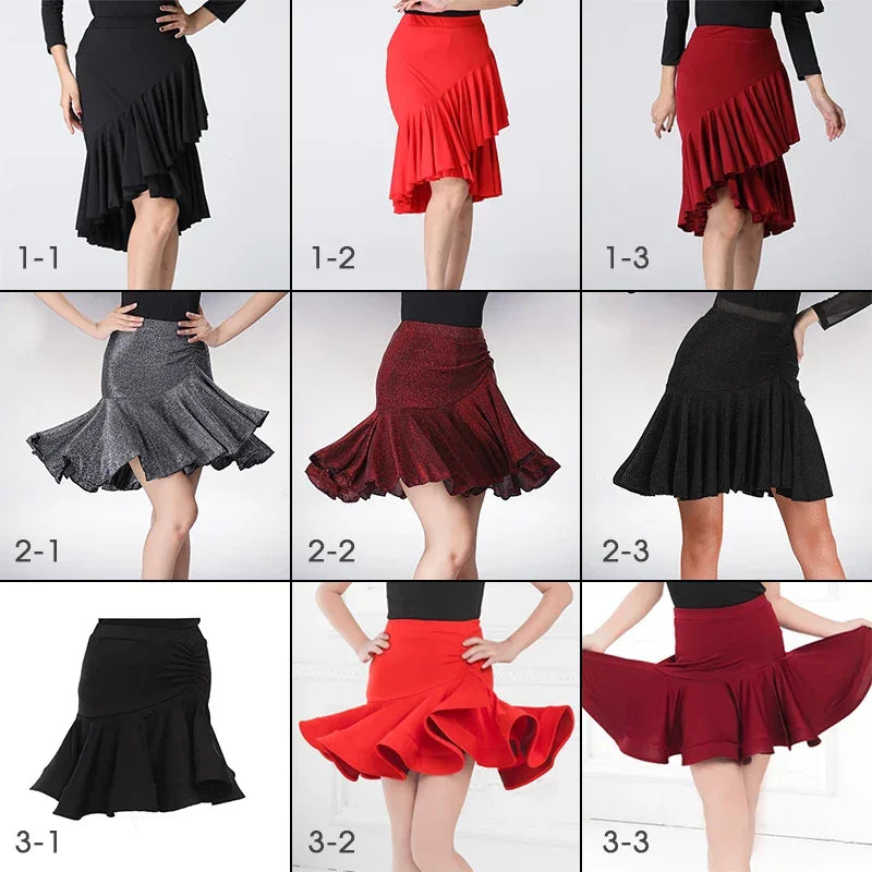 Womens Latin Dance Skirt Ballroom Tango Rumba Dance Dress Female Practice Dress Stage Performamnce Skirt Dancewear Costume