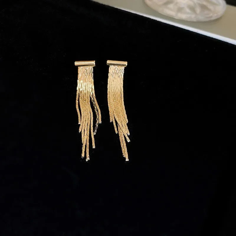 Fashion Statement Long Statement Gold Plated Bling Tassel Earring For Women Female Stainless Steel Wedding Daily Pendant Jewelry