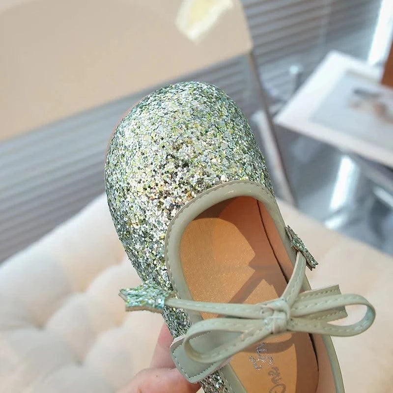 Children's Leather Shoes New Spring Autumn Ballet Flats for Girls Sequins Princess Versatile Kids Fashion Causal Catwalk Shoes