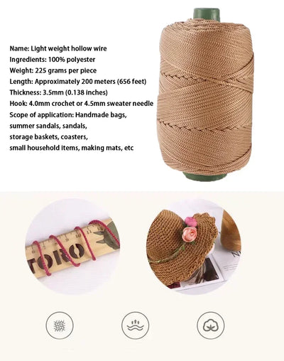 225g Lightweight Ice Silk Thread Handcrafted for Summer Cool Hats, Sun Hats, Storage Baskets, Seat Cushions, Yarn