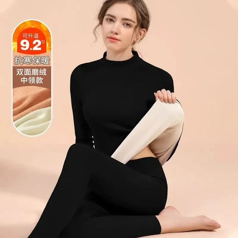 Thermal Underwear Sets for Women Mid-high Collar High Stretch Base Tops