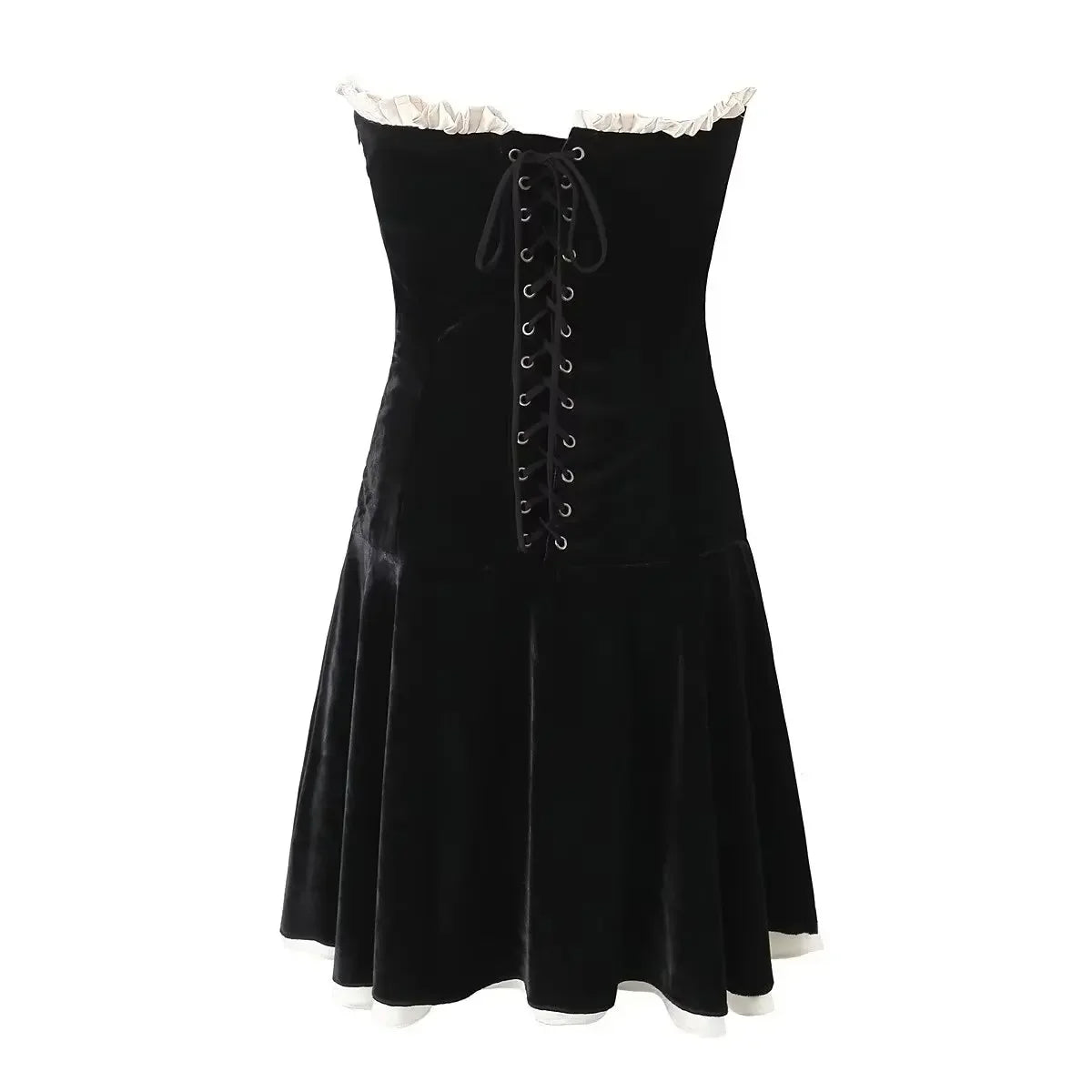 YENKYE Black Strapless Christmas Dress Sexy A Line Vintage Velvet Party Mini Dresses Elegant Women Dresses