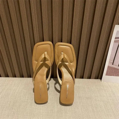 Flip Flops Women Summer Outside New Square Head Slim Heel Sandals Fashion Clip Toe Slippers Women Sandals Pantuflas De Mujer