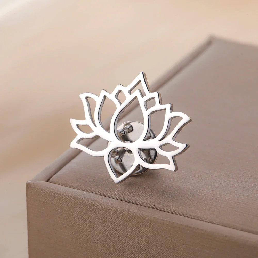 Dawapara Mandala Lotus Flower Brooch Lapel Pin Buddhism Spiritual Jewelry Fashion Stainless Steel Accessories