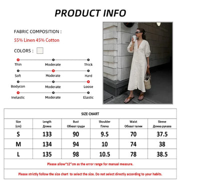 Retro Cotton Linen Women'S Summer Dress Sexy V-Neck Puff Sleeve Long Maxi Birthday Graduation Dresses Beach Sundress Robe Femmes