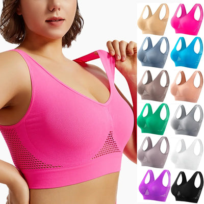 Breathable Sports Bra Top Fitness Women Brassiere Removable Padded Sport Bra Running Gym Seamless Push Up Bras