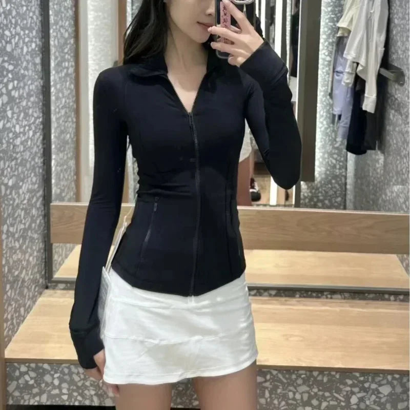 Women Define Hip Length Running Jacket Buttery-soft Weightless Four-way Stretch Sportswear Slim Fit Yoga  Athletic Jackets