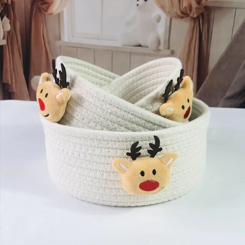 Hand Woven Storage Basket Christmas Present Candy storage Baskets Cartoon Kids Toys Desktop Organizer Sundries Storage Box