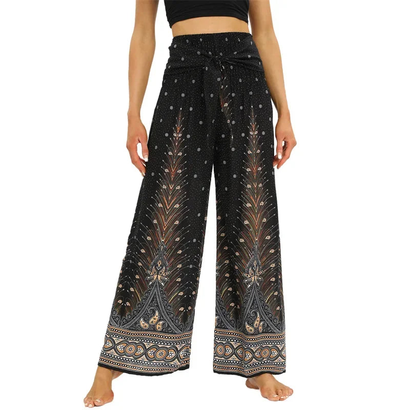 Women's Boho Yoga Rayon Floral Printed Wide Leg Pants