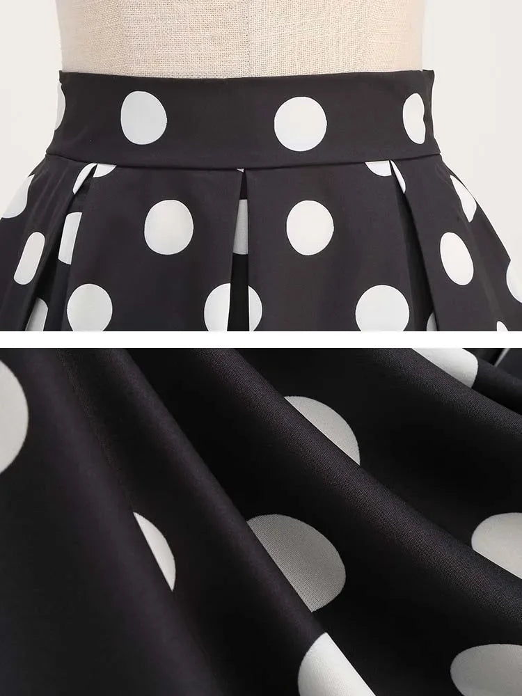 Summer Casual Women Midi Skirt Polka Dot High Waist Retro Vintage 50s Pleated Party Skirts