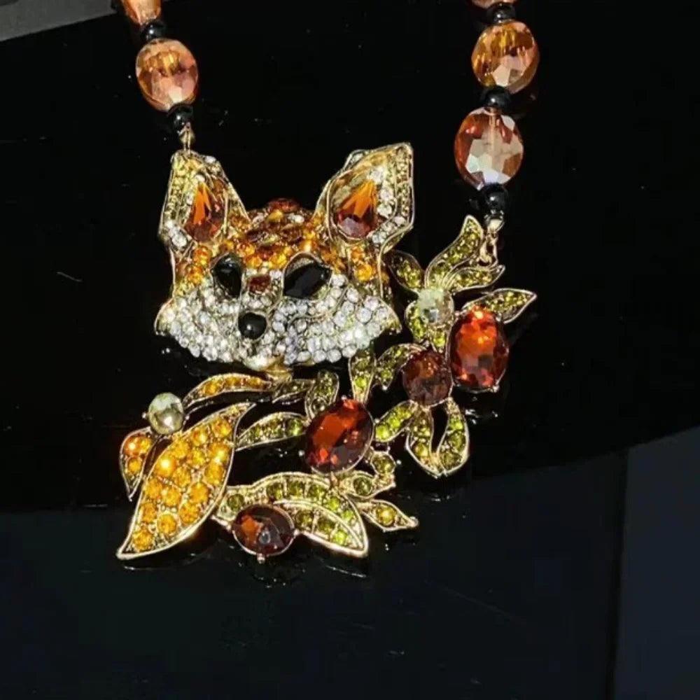 Luxury crystal cat necklace earrings beaded exaggerated rhinestones pendant accessories neck jewelry