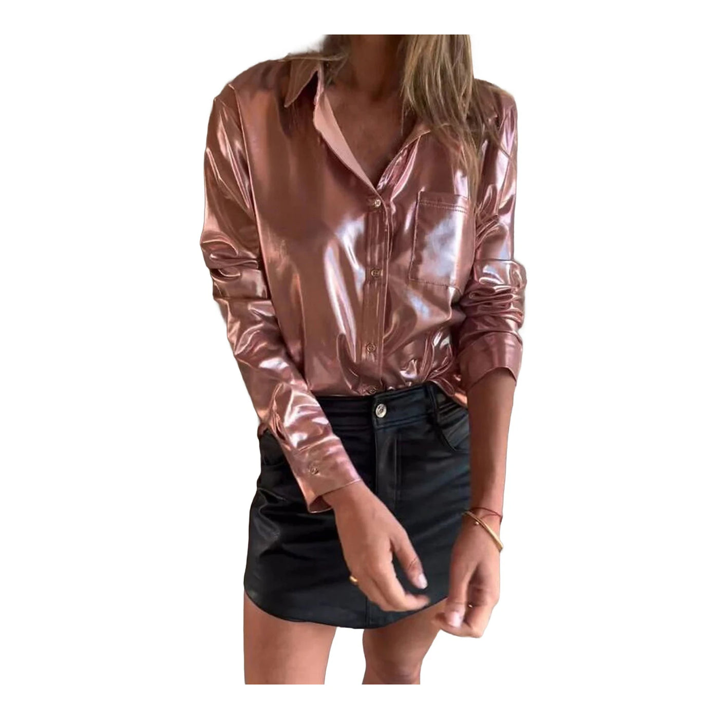 Fashion Suede Smooth Bright Blouse Women 2025 Spring Elegant Single Breasted Lapel Shirt Fall Casual Long Sleeve Office Lady Top
