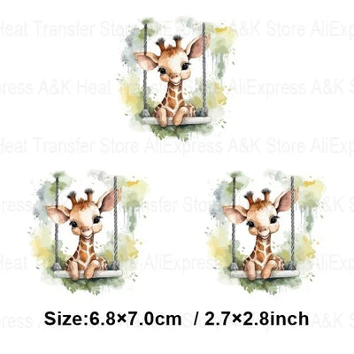 Baby Animal On Swings Heat Transfers For Kids Clothing Elephant Tigers Lion Stickers On Clothes Diy Thermal Patches Decals
