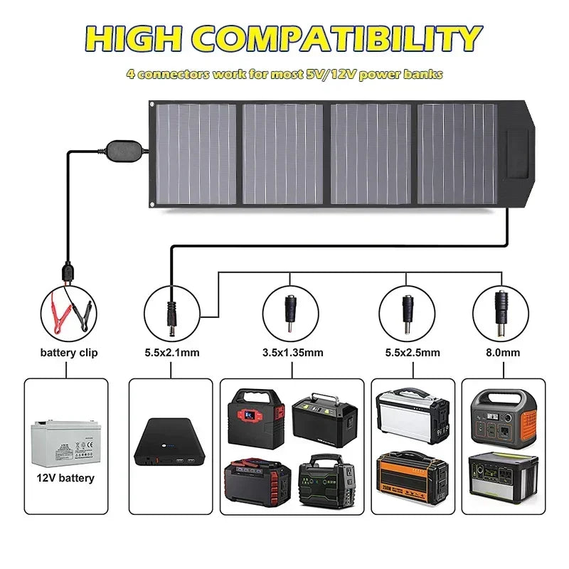 Flexible, Foldable, High Efficiency Solar Panel, Travel & Phone & Boat, Portable 12V 2000w 1500w 1000w 500w Solar Panel Kit