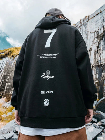 High Street Letter Print Hooded Hoodies Mens Front Pockets Baggy Casual Retro Pullover Sweatshirts Fleece Y2K Hoody Clothes