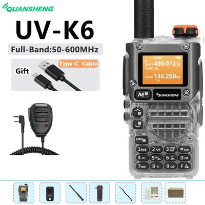 New Quansheng UV-K6 UHF VHF Walkie Talkie UV-K5(8) Full Band Type-C Scrambler NOAA Wireless Copy Frequency Transparent Ham Radio
