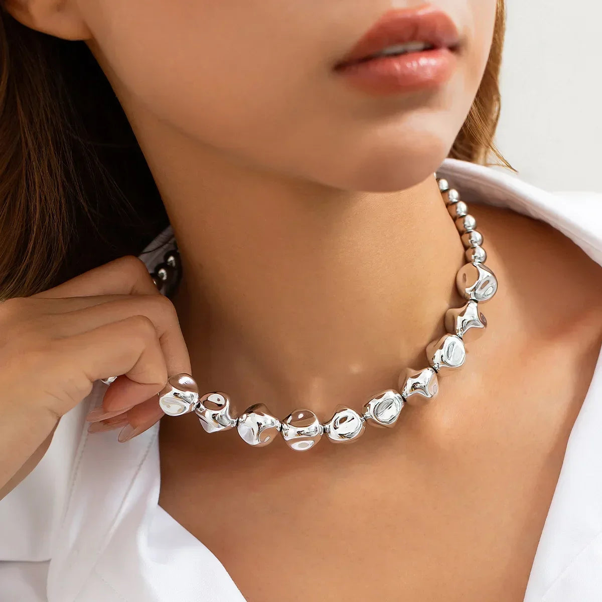 Irregular Woman Choker Neck Jewelry Geometry Women's Wholesale Fashion Trendy Stainless Steel Aesthetic Necklaces CCB Gift Chain