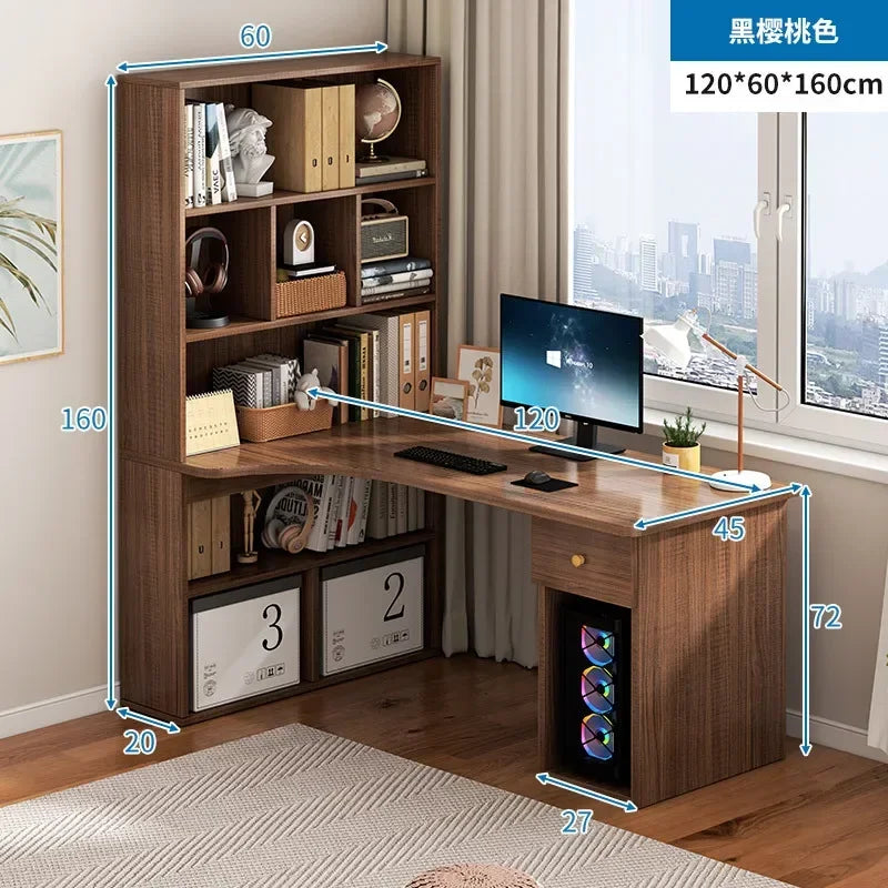 Computer Desk L Shaped Lap Table 55'' Office Desk with 3 Drawers and Bookshelf, L Shaped Large Corner Desk with Storage Shelves