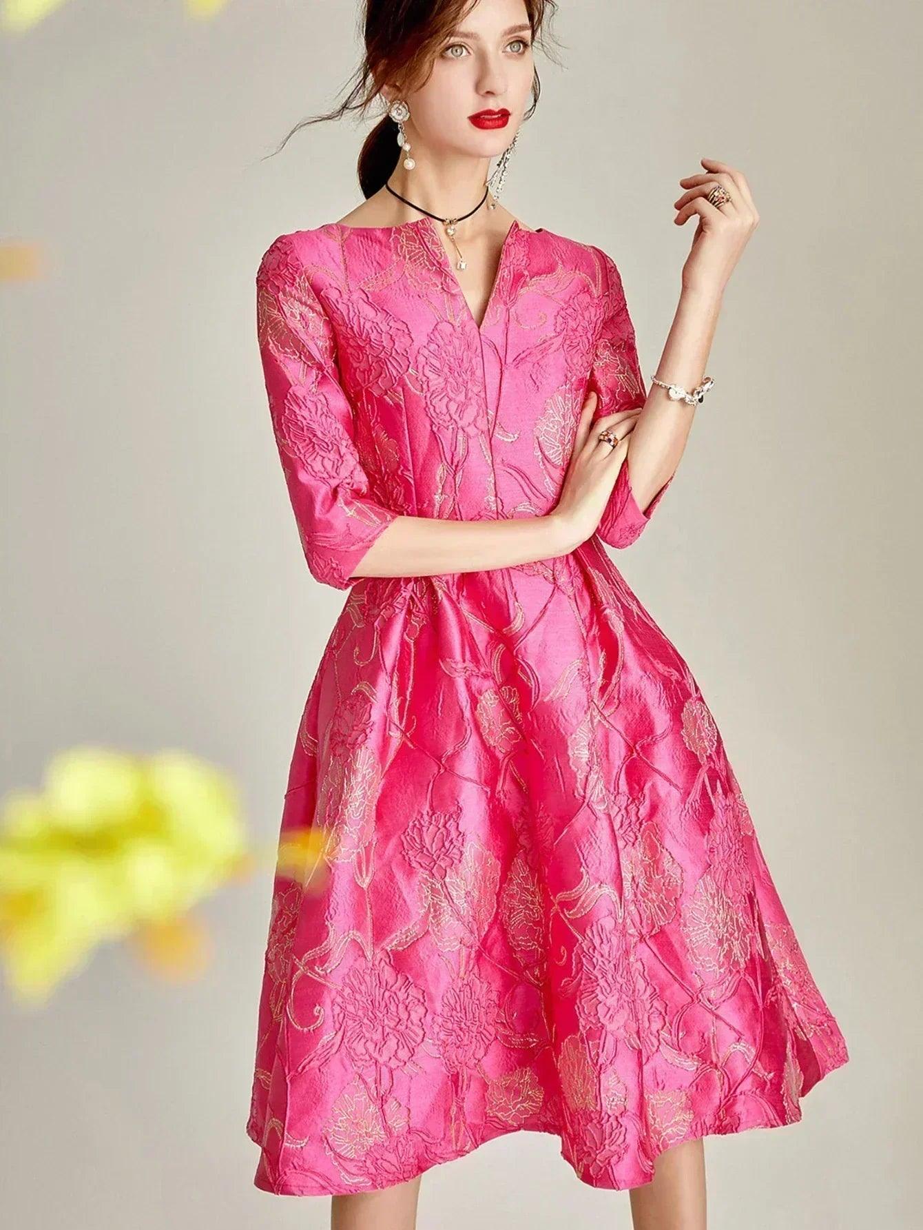 Luxury dress women fashion elegant jacquard party floral clothing evening vintage formal vestidos