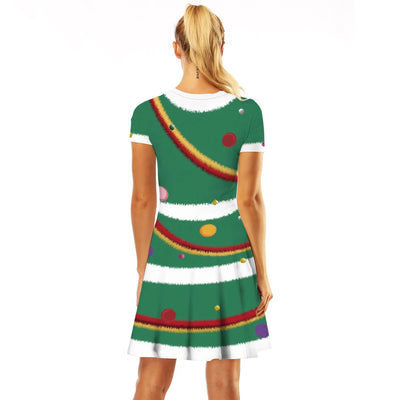 Merry Christmas Women Dress Graphics Stripe Christmas Elf Printed Dress Disguise Adult Xmas Cosplay Costume Holiday Party Wear