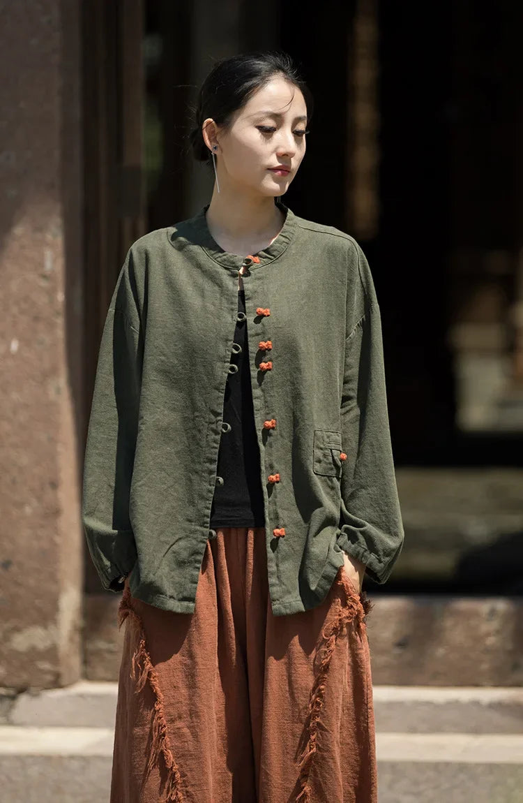Women's Literary Vintage Ramie Linen Tops