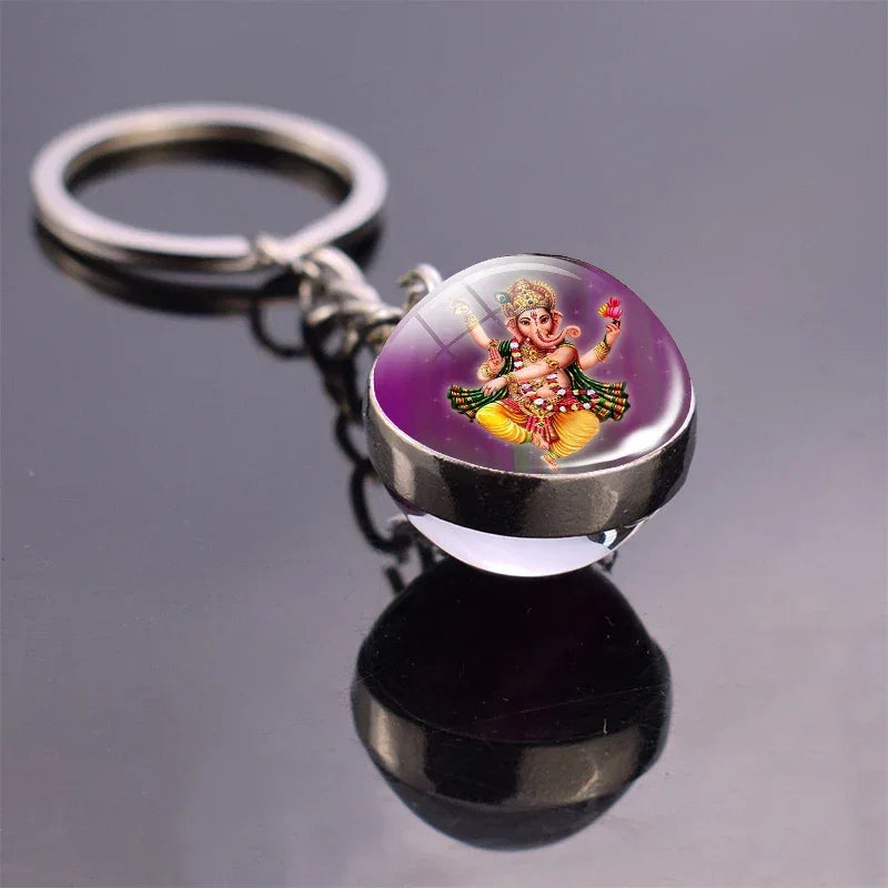 Hinduism Keychains Glass Ball Pendant Ganesha Lakshmi Shiva Goddess of Wealth Key Chains Amulet Indian Buddhist Jewelry