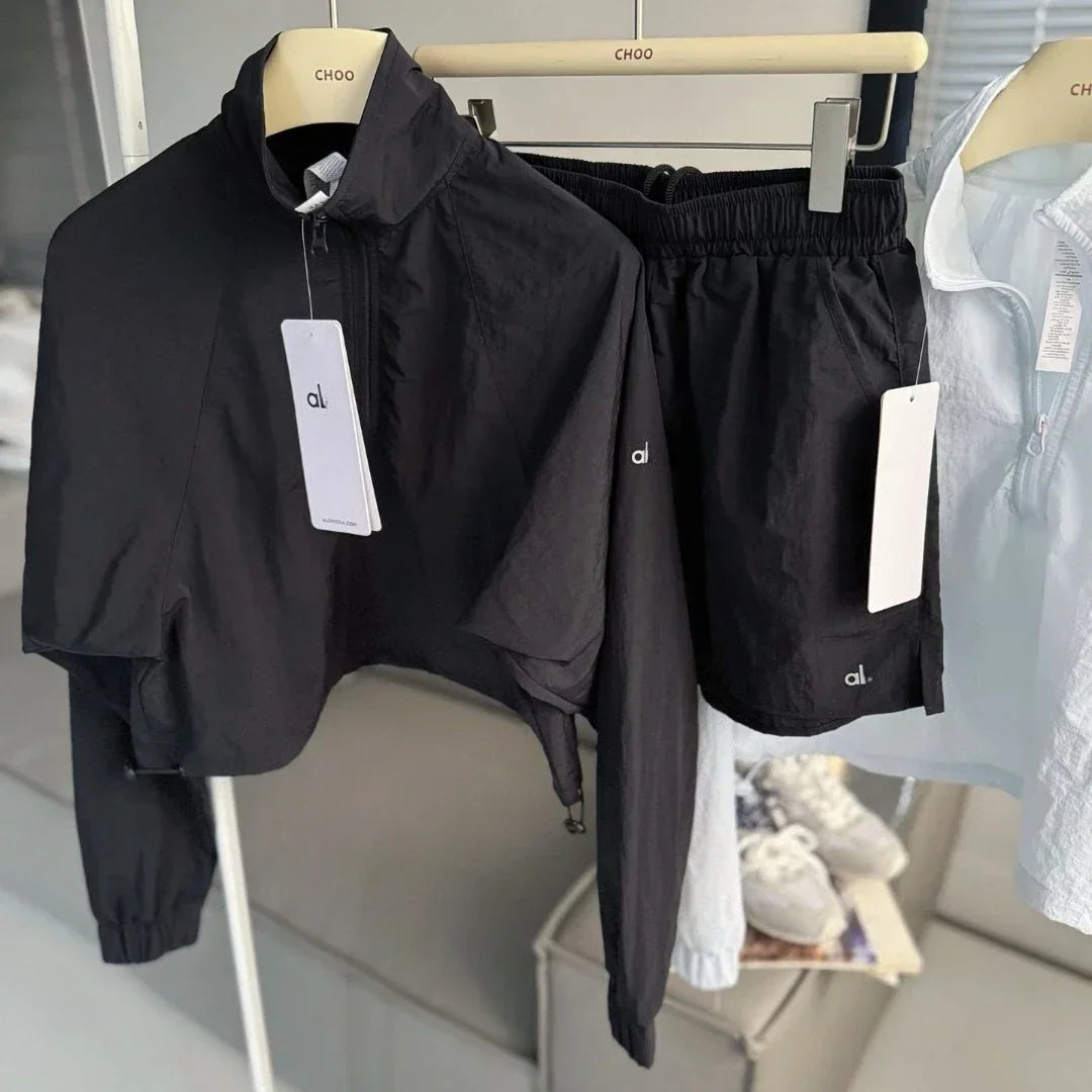 Jacket Shorts Tracksuit Women Two Piece Set Half Zipper Quick Drying Casual Loose Run Sports Sunscreen Shorts 2 Piece Sets