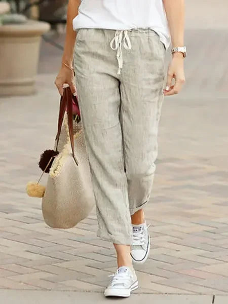 Women Pants Cotton Linen Wide Leg Drawstring