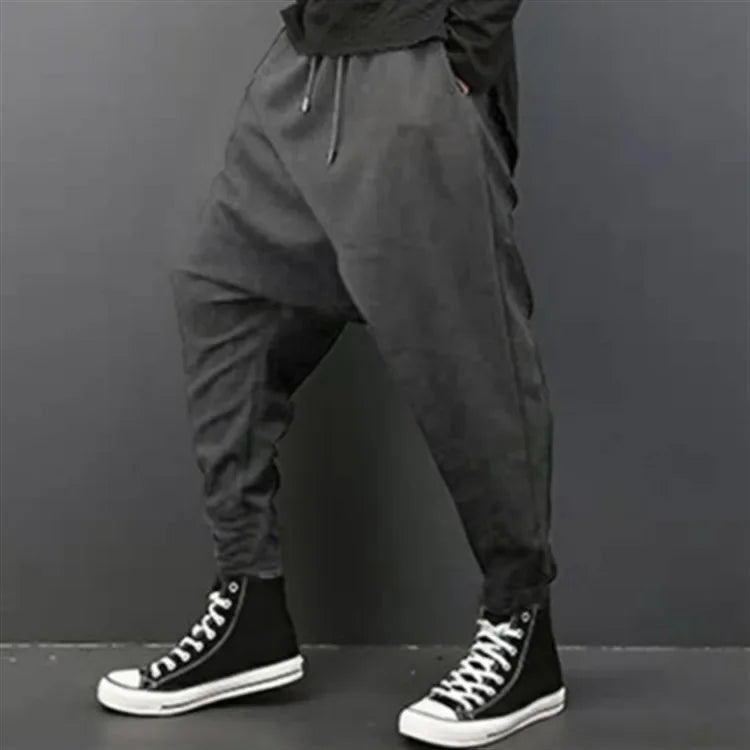 2025 Men's Casual Trousers Irregular Loose Solid Drawstring Cross-pants Men Vintage Harem Pants Hip-hop Skateboard Fitness Pants
