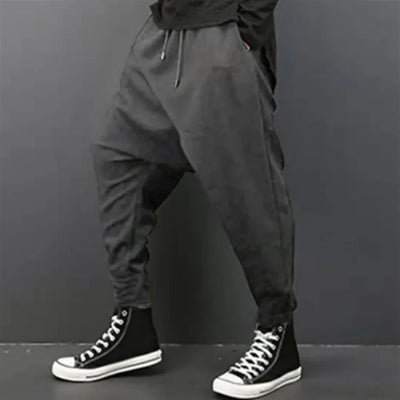 2025 Men's Casual Trousers Irregular Loose Solid Drawstring Cross-pants Men Vintage Harem Pants Hip-hop Skateboard Fitness Pants