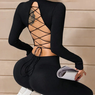Women's Yoga Set Autumn 2025 New One-piece Cup Sports Long Sleeves Slimming Fitness Top Breathable Seamless Knitted Fabric