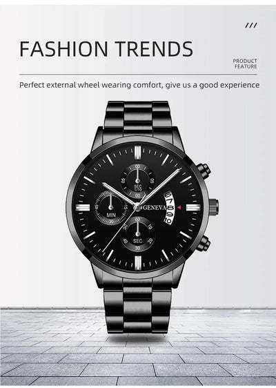 Fashion Mens Watches Luxury Black Stainless Steel Quartz Wrist Watch Man Business Watch for Men Calendar Clock Reloj Hombre